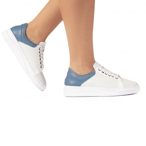 Pantofi dama casual 421 alb-albastru