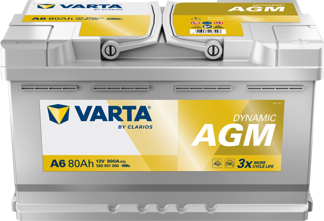 VARTA A6 12V 80Ah バッテリー Baterie auto Varta Dynamic AGM 80Ah 800A A6 580901080