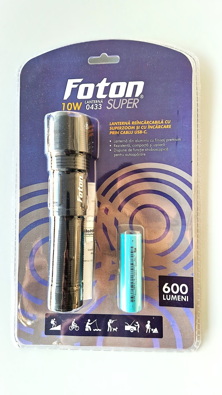 Lanterna premium Foton Super 0433 USB-C cu zoom, LED 10W