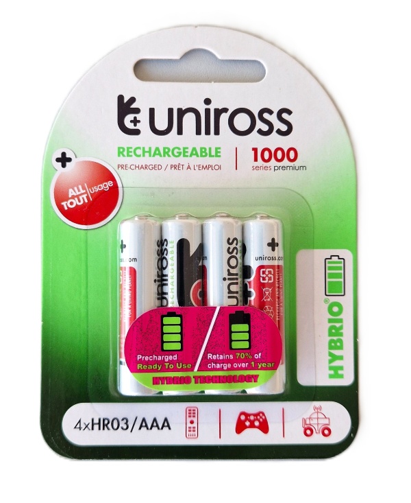 Комплект от 4 батерии Uniross AAA 1.2V 1000mAh - Img 2