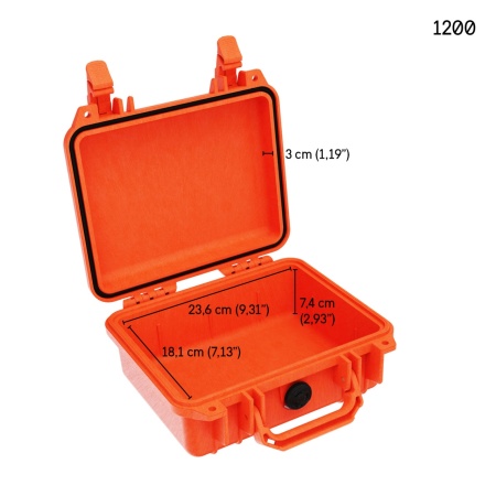 Dimensiunile la o geanta rigida submersibila Peli SmallCase 1200 Orange