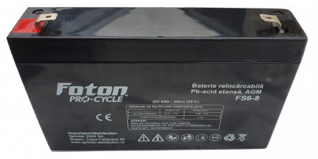 Acumulator VRLA Foton FS6-8 de 6V și 8Ah