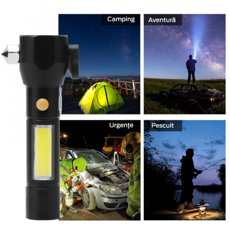 Lanternă Foton Super 0342 USB, cu ciocan de urgență cu informații unde poate fi utilizată