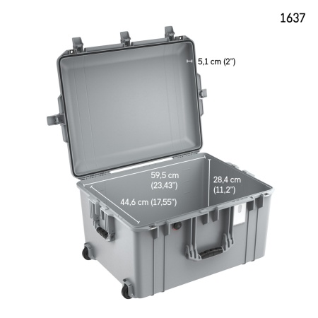 Troler de protectie Peli Air Case 1637 silver cu dimensiuni