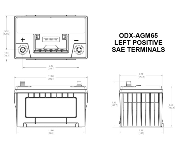 Schiță la baterie auto AGM Odyssey Extreme ODX-AGM65 12V 74Ah 950A