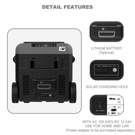 Schita cu caracteristici detaliate la frigiderul auto smart Foton 40L-B2W dual zone -20°C 12/24/220V.