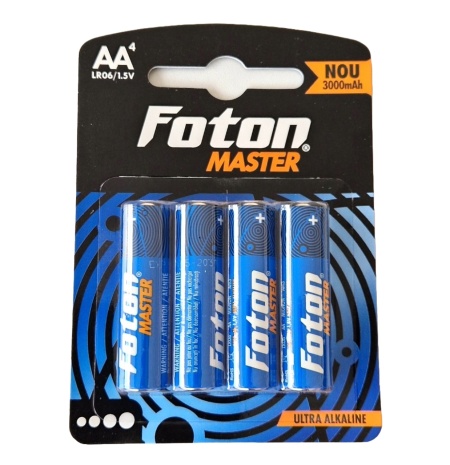 Patru baterii ultra-alcaline Foton Master LR6 (AA) în blister premium