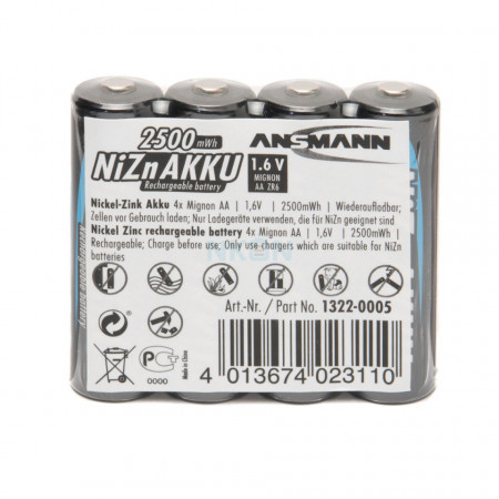 Set 4 acumulatori NiZn AA Ansmann 1.65V 2500mWh