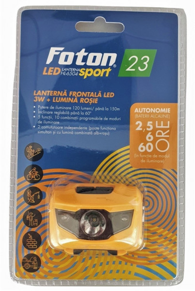 Lanternă frontală FOTON Sport HL6504 cu LED de 3W