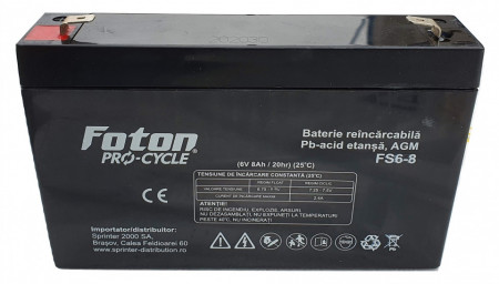 Acumulator VRLA Foton FS6-8 de 6V și 8Ah