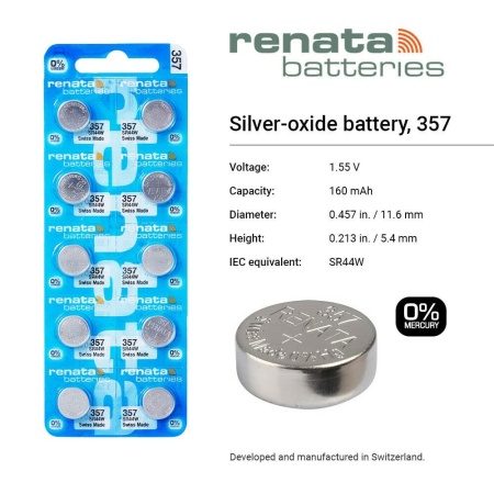 Set 10 x Baterie ceas Renata 357 / SR44W / AG13 / LR44 cu specificații