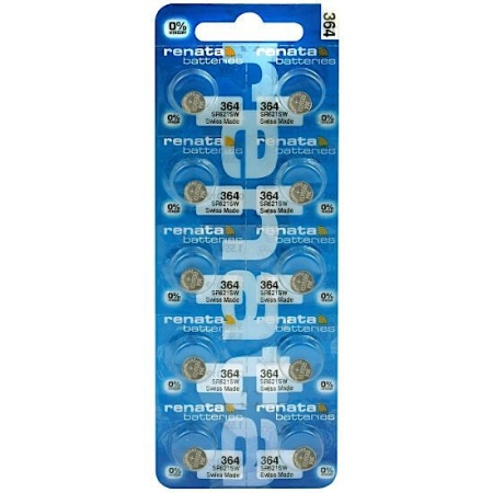 Set de 10 baterii de ceas Renata 364 / AG1 cu oxid de argint în blister