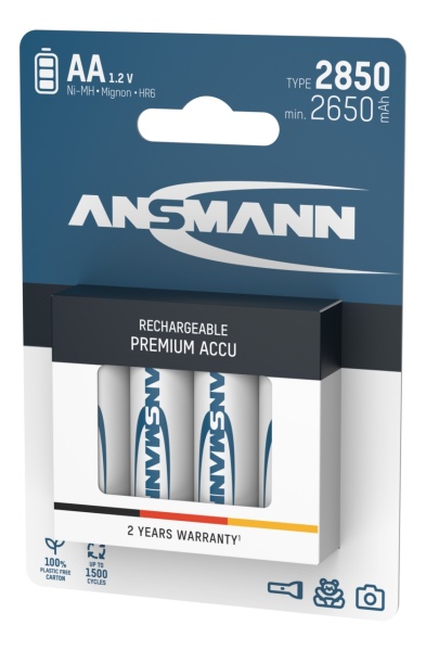 Set of 4 AA Ansmann batteries of 1.2V and 2850mAh