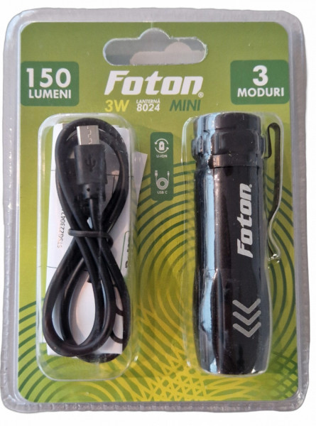 Lanternă Foton Mini 8024 reîncărcabilă prin USB în blister