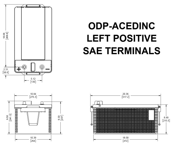 Schiță la baterie auto AGM Odyssey ODP-ACEDINC 12V 215Ah cu sistem monitorizare