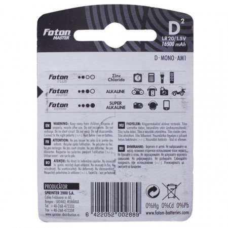 Blister spate la baterii alcaline Foton Master LR20 sau D