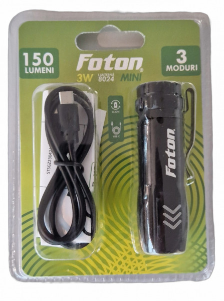 Lanternă Foton Mini 8024 reîncărcabilă prin USB în blister