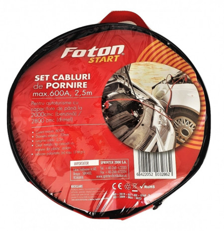 Cabluri de pornire Foton 600A 2,5m, în gentuță
