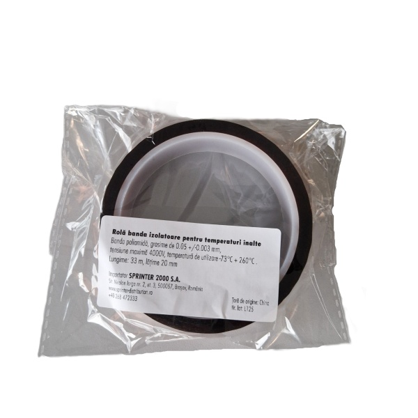 Banda izolatoare poliamida 20mm x 33m 4000V (tip Kapton) în pachet