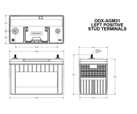 Schiță la bateria auto AGM Odyssey Extreme ODX-AGM31 12V 103Ah 1150A