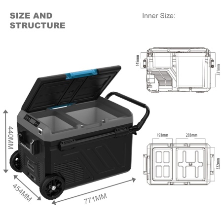 Schite cu dimensiunile la frigiderul auto smart Foton 40L-B2W dual zone -20°C 12/24/220V