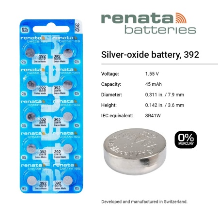 Set de 10 baterii de ceas Renata 392 / SR41W cu oxid de argint și specificații