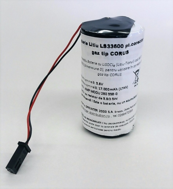 Baterie Saft LS33600 cu tensiune nominală de 3.6 V și capacitate nominală de 17000 mAh pentru corector de gaz Corus