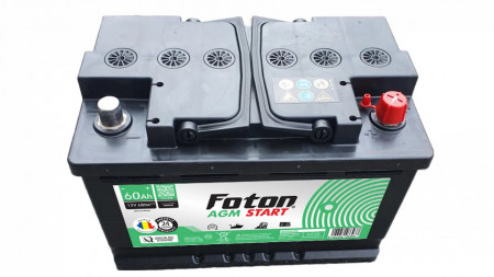 Baterie auto Foton Start AGM de 60Ah și 680A (Start&amp;Stop)