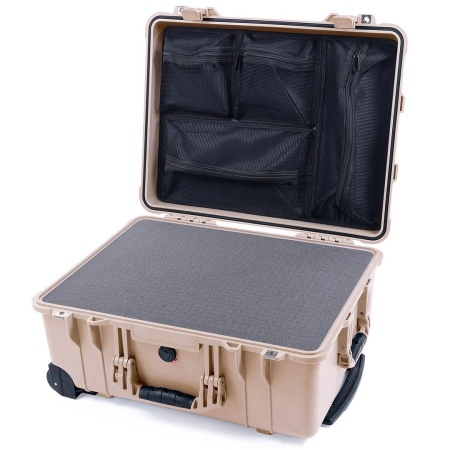 Troler rigid Peli Protector Large Case 1560 Bej cu lid organizer