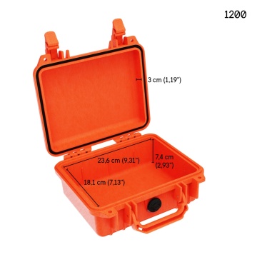 Dimensiunile la o geanta rigida submersibila Peli SmallCase 1200 Orange