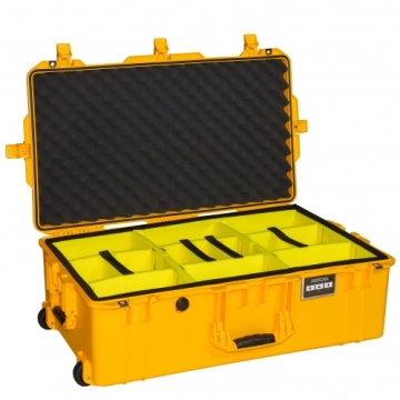 Troler si valiza de protectie Peli 1615 Air Case galben cu divider