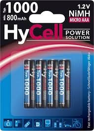 Set of 4 AAA Hycell batteries of 1.2V and 1000mAh