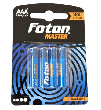 Patru baterii ultra-alkaline Foton Master AAA în blister