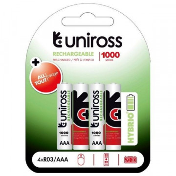 Set of 4 AAA batteries Uniross 1.2V 1000mAh