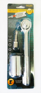 Set cheie universală tubulară cu clichet de 7-19 mm în blister