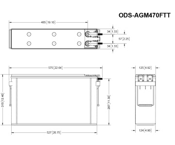 Schiță la Baterie AGM Odyssey Extreme Marine Dual Purpose ODS-AGM470FTT 12V 214Ah