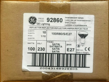 Bec reflector alb mat GE R80 100W 230V E27 cod 92860 în blister.