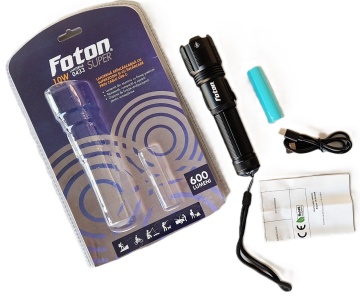 Blister cu lanternă premium Foton Super 0433, cu zoom, LED 10W și încărcare USB-C