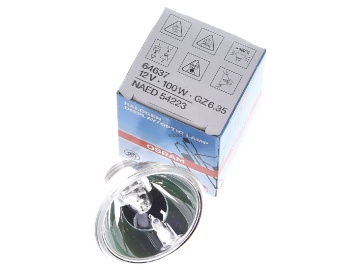 Bec spot halogen Osram 64637 de 12V și 100W GZ6.35 cu cutie