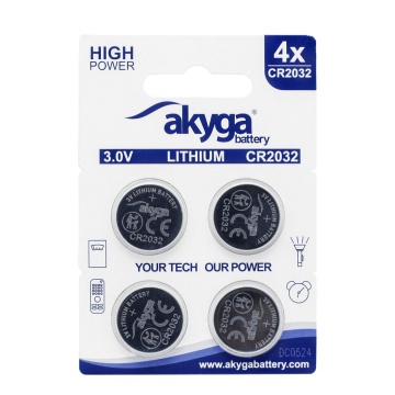 Комплект от 4 литиеви CR2032 батерии Akyga 3V
