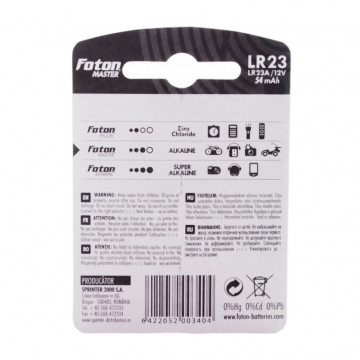 Blister spate la baterie alcalină Foton Master LR23A de 12V