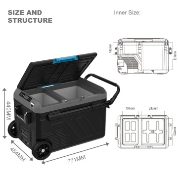 Schite cu dimensiunile la lada frigorifica auto cu doua zone Foton 40L-B2W -20°C cu Bluetoooth 12/24/220V