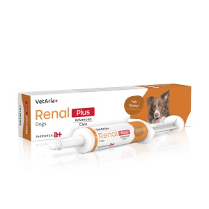 VetAria+ Renal Plus Dogs, Pastă palatabilă cu aromă de pește, Seringă preumplută de 60 ml