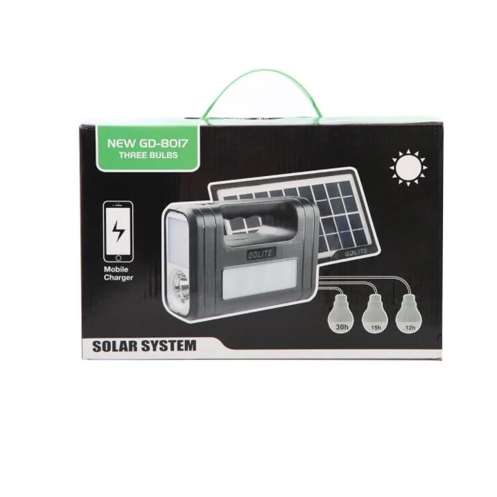 Kit solar GD-Lite 8017 dotat cu dispozitive USB cu 3 becuri LED si