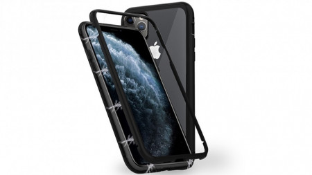 Husa Apple iPhone 11 PRO MAX Negru, Perfect Fit cu spate de sticla securizata premium + folie de sticla gratis !