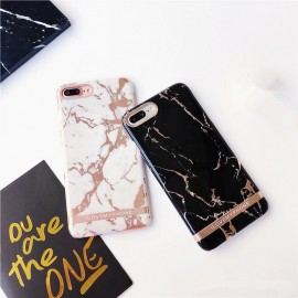Husa Apple iPhone 7, Elegance Luxury Marble Red TPU, husa cu insertii marmura neagra-aurie - Img 2