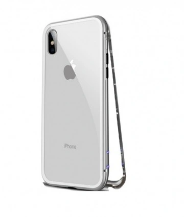 Husa Apple iPhone 8, Magnetica Argintiu, Perfect Fit cu spate de sticla securizata premium - Img 4