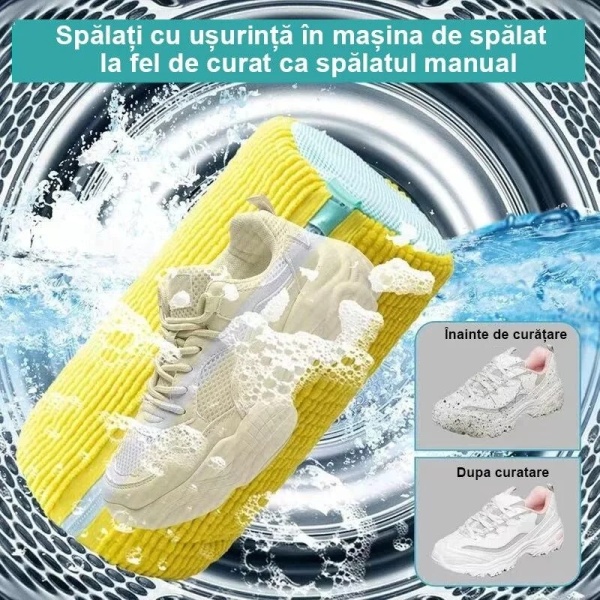 Sac pentru spalat pantofi/ghete in masina de spalat, material rezistent la deformare, moale, incapator, reutilizabil galben - Img 2