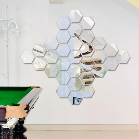 Set Oglinzi Design Hexagon Silver - Oglinzi Decorative Acrilice Cristal - Diamant - Luxury Home 10 bucati/set