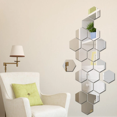 Set Oglinzi Design Hexagon Silver - Oglinzi Decorative Acrilice Cristal - Diamant - Luxury Home 12 bucati/set